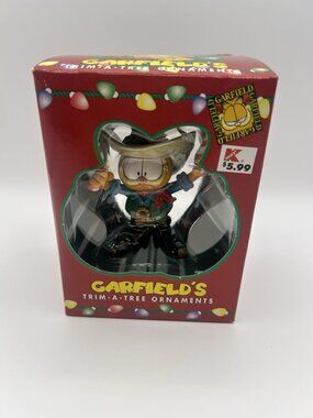 GARFIELD Ornament Trim-A-Tree Paws Christmas COWBOY Candy Cane Guns 1996 Vintage